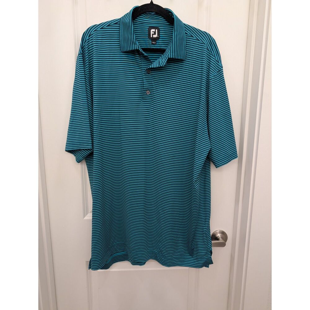 FootJoy Men's XL Blue Teal Striped Golf Polo Shirt Athletic Performance